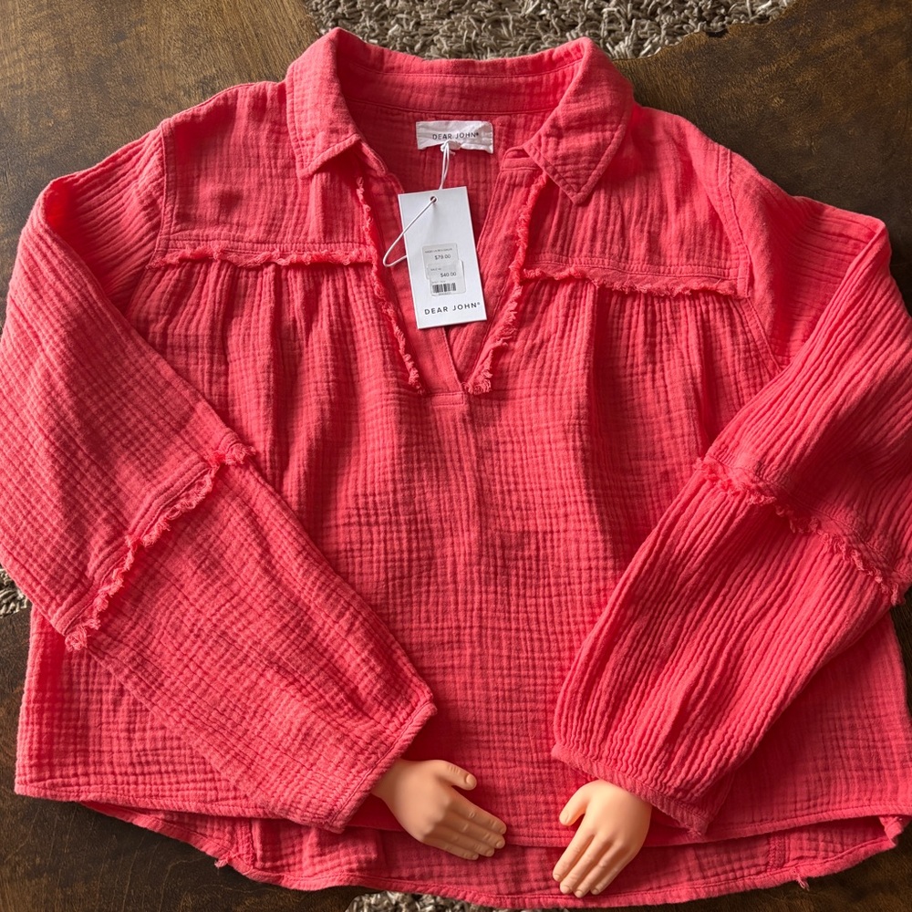 Dear John Radella Coral Gauze Top | Coral Spring Blouse